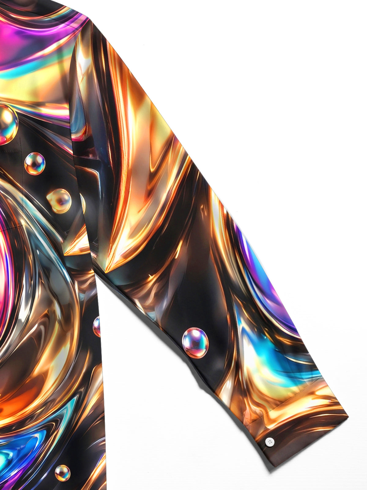 Oceanlyte Men's Long Sleeve Shirt - Abstract 3D Swirling Metallic Liquid And Spheres Print with Chest Pocket