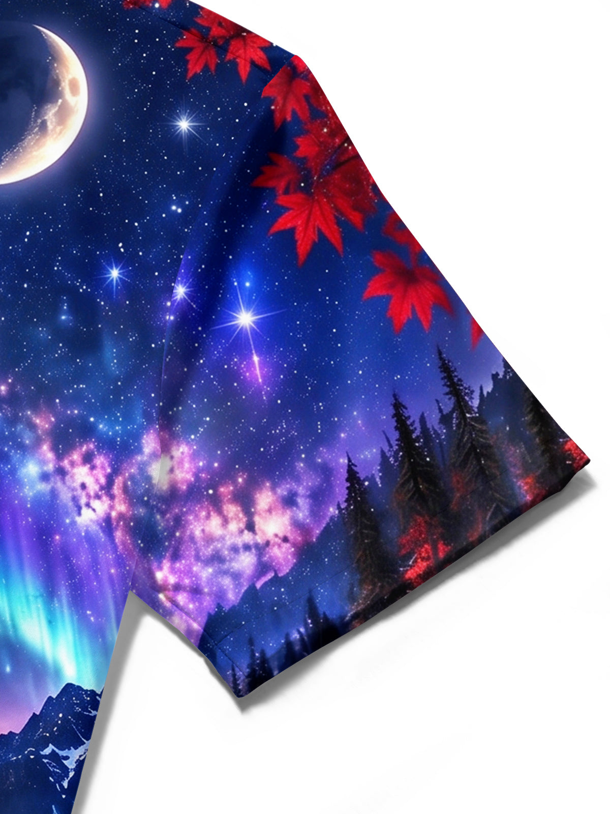 Oceanlyte Men's Telescope And Northern Lights Landscape Print Short Sleeve Shirt with Chest Pocket
