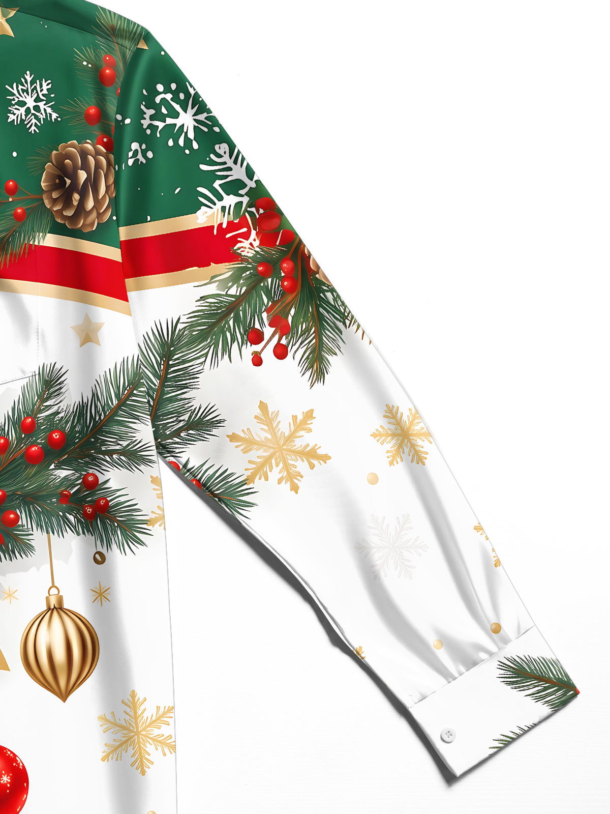 Oceanlyte Men's Long Sleeve Shirt - Christmas Bow And Ornaments With Pine Branches Print with Chest Pocket
