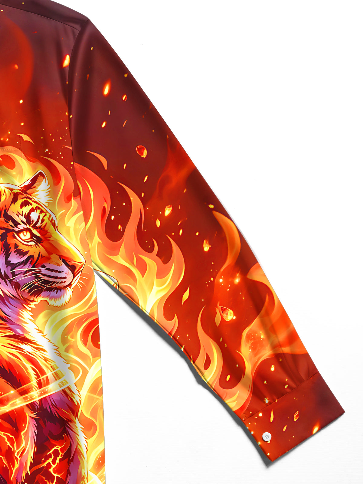 Oceanlyte Men's Graphic Ice Wolf Print Fire Tiger Print Long Sleeve Shirt with Chest Pocket
