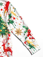 Oceanlyte Men's Printed Christmas Tree And Reindeer Print Long Sleeve Shirt with Chest Pocket