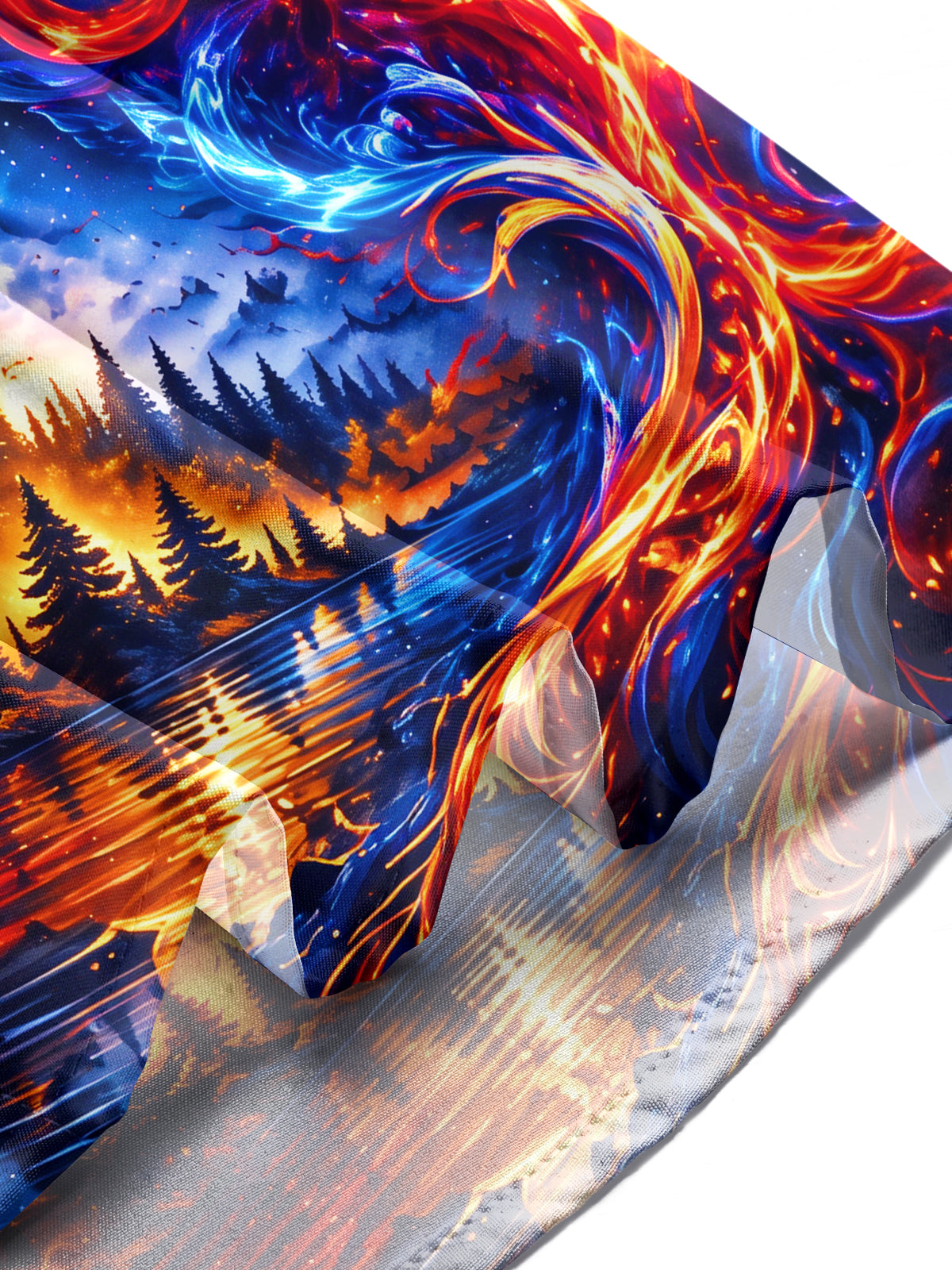 Oceanlyte Men's Long Sleeve Shirt - Deer And Cross With Fire And Ice Landscape Print with Chest Pocket