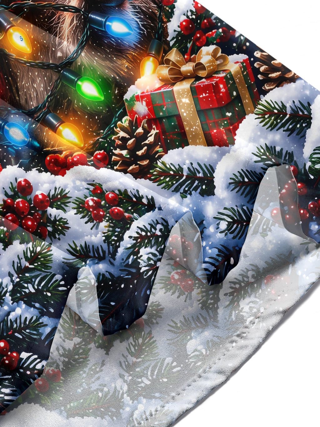 Oceanlyte Men's Raccoon With Christmas Lights And Hat Print Long Sleeve Shirt with Chest Pocket