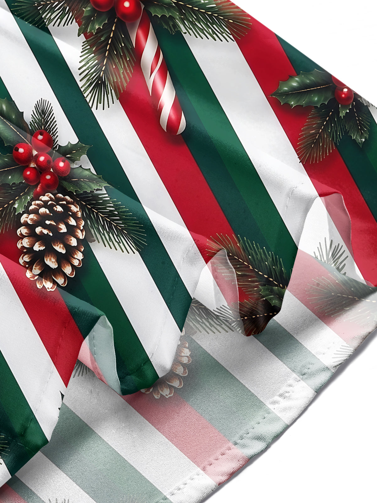 Oceanlyte Men's Christmas Candy Canes And Pine Cones Print Long Sleeve Shirt with Chest Pocket