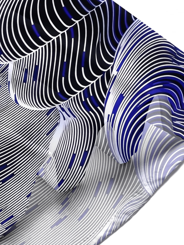 Oceanlyte Men's Patterned Abstract Wavy Lines Print Short Sleeve Shirt with Chest Pocket