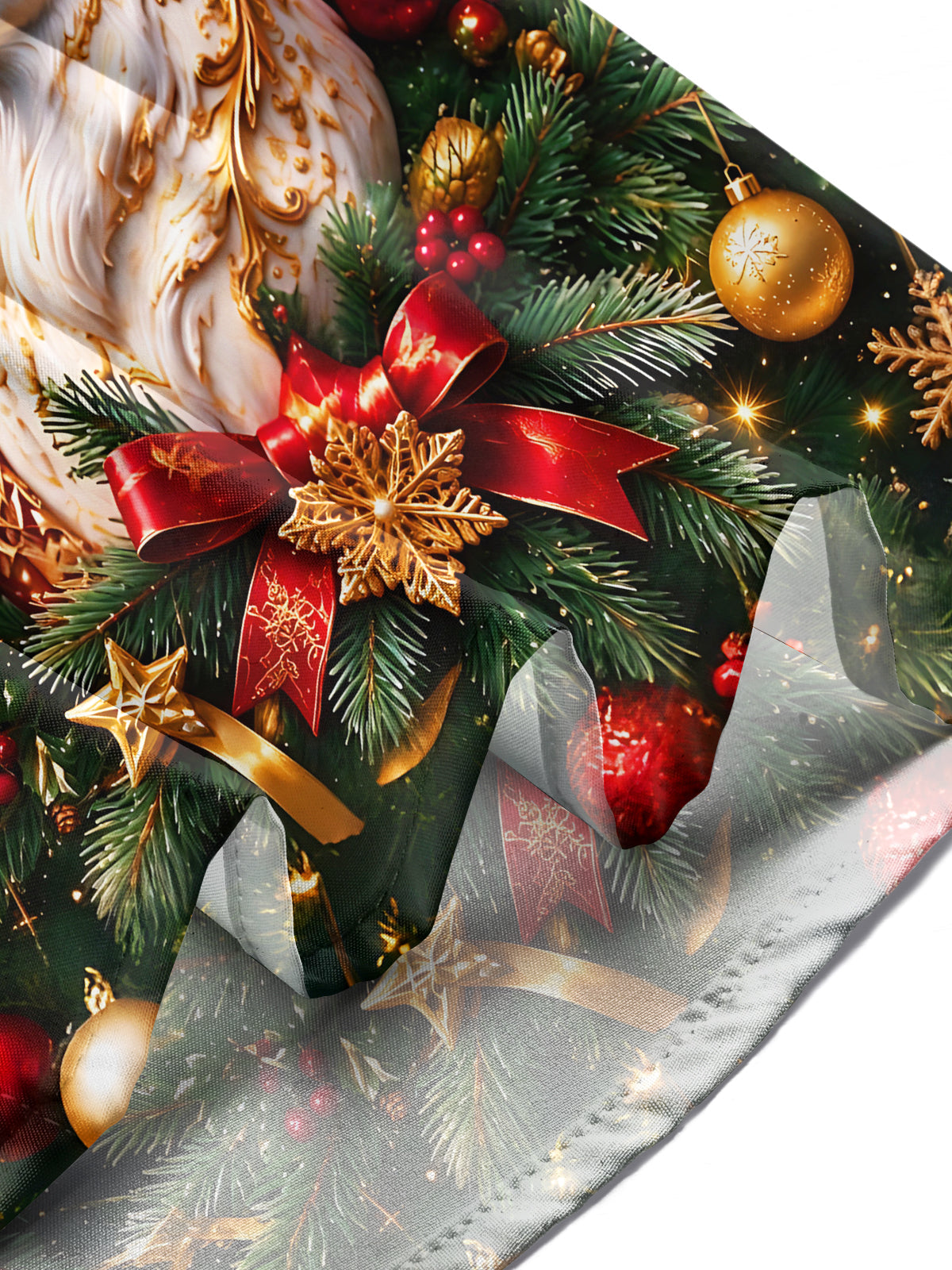 Oceanlyte Men's Long Sleeve Shirt - Golden White Deer And Christmas Ornaments Print with Chest Pocket