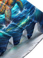 Oceanlyte Men's Graphic Sea Turtle And Christmas Tree Print Long Sleeve Shirt with Chest Pocket