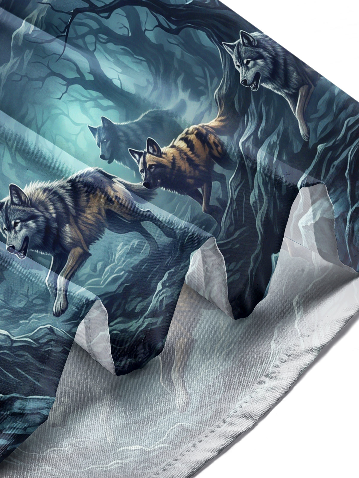 Oceanlyte Men's Dragon And Wolves In A Moonlit Forest Print Long Sleeve Shirt with Chest Pocket