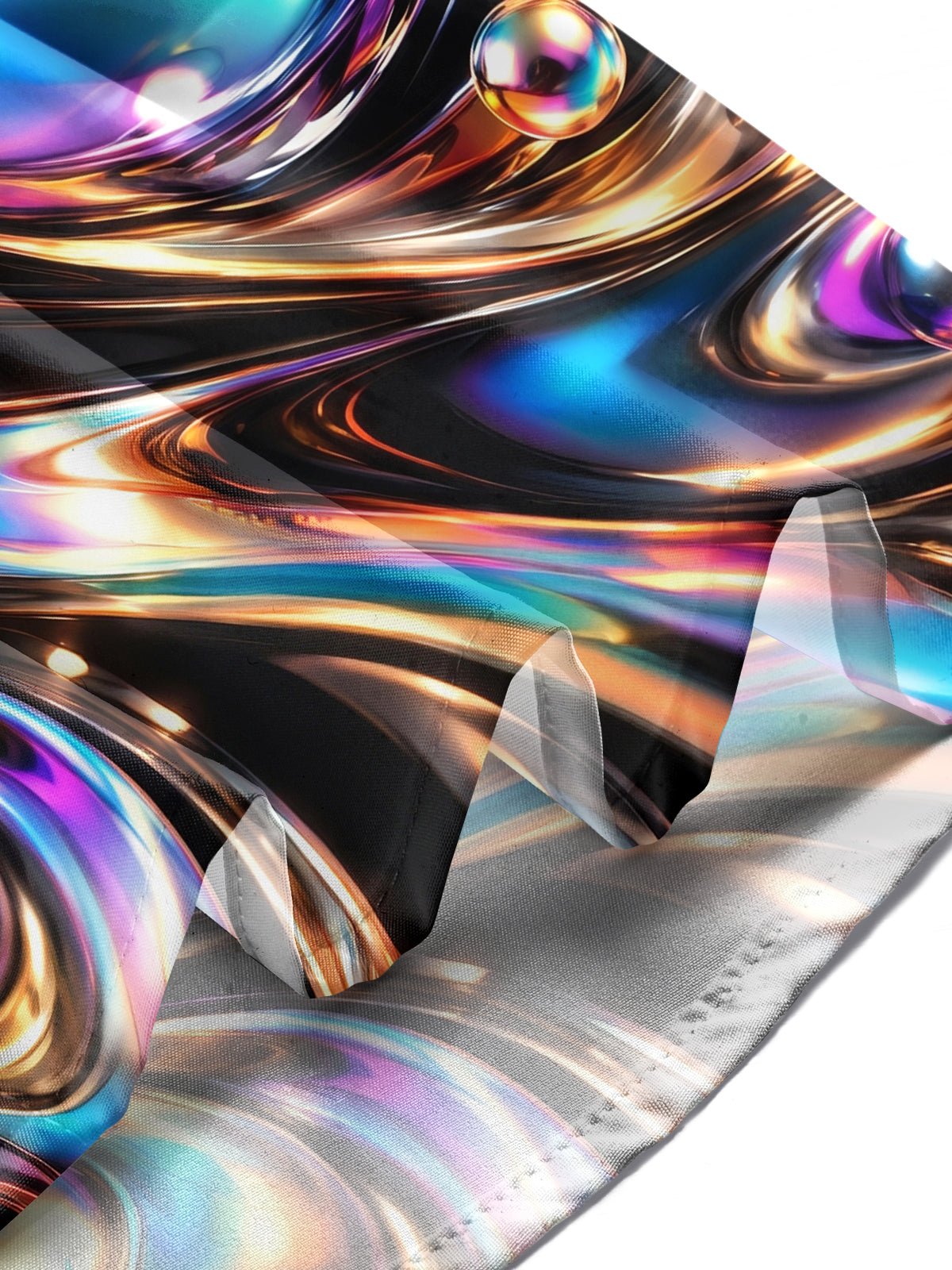 Oceanlyte Men's Long Sleeve Shirt - Abstract 3D Swirling Metallic Liquid And Spheres Print with Chest Pocket