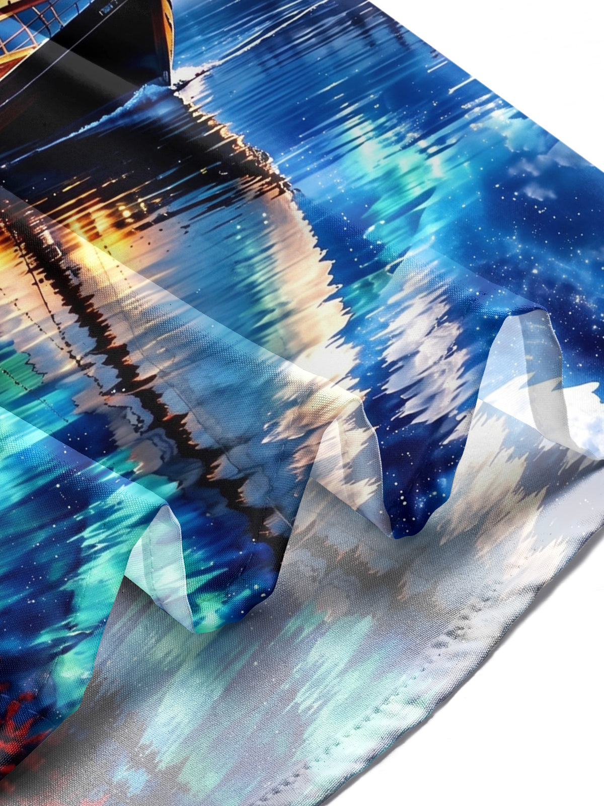Oceanlyte Men's Long Sleeve Shirt - Sailing Boat On Lake With Aurora Borealis Print with Chest Pocket