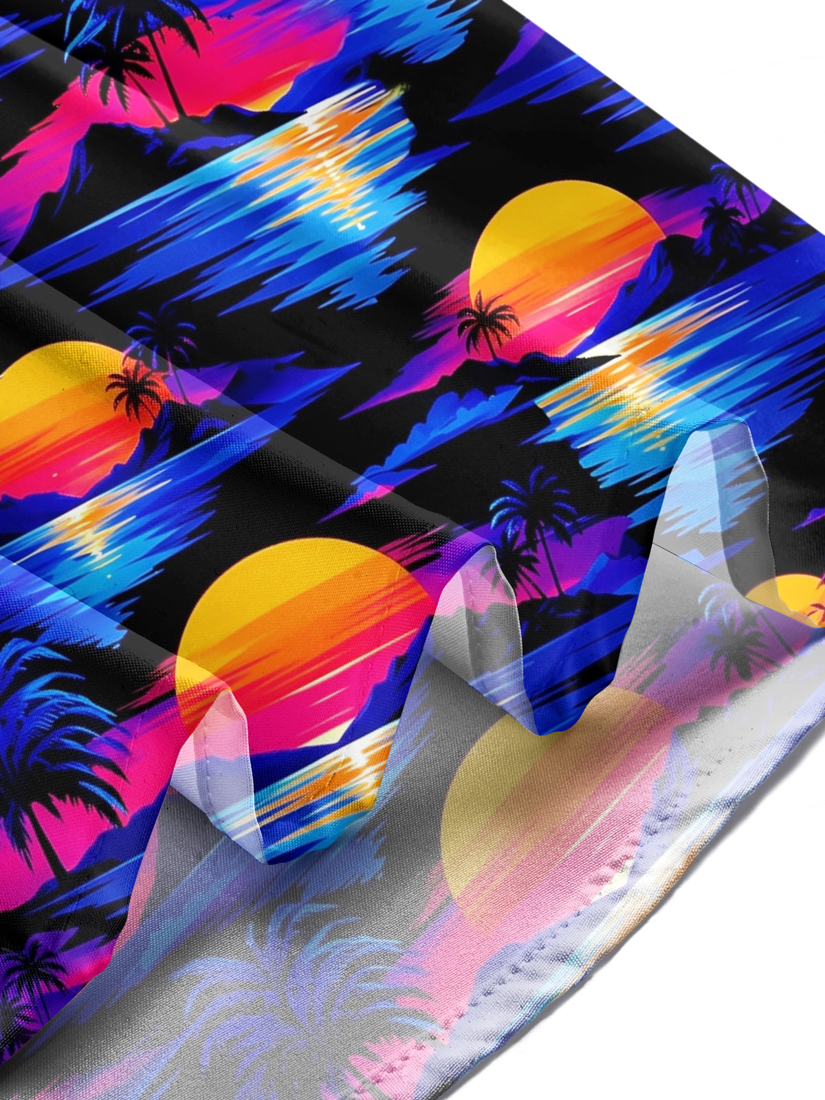 Oceanlyte Men's Neon Sunset Palm Trees And Ocean Waves Print Long Sleeve Shirt with Chest Pocket