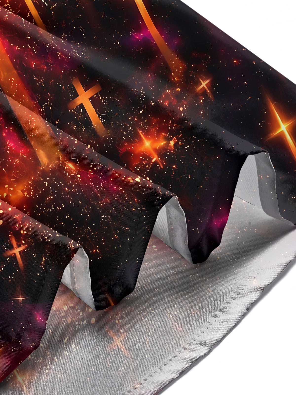 Oceanlyte Men's Long Sleeve Shirt - Glowing Golden Crosses On Cosmic Background Print with Chest Pocket