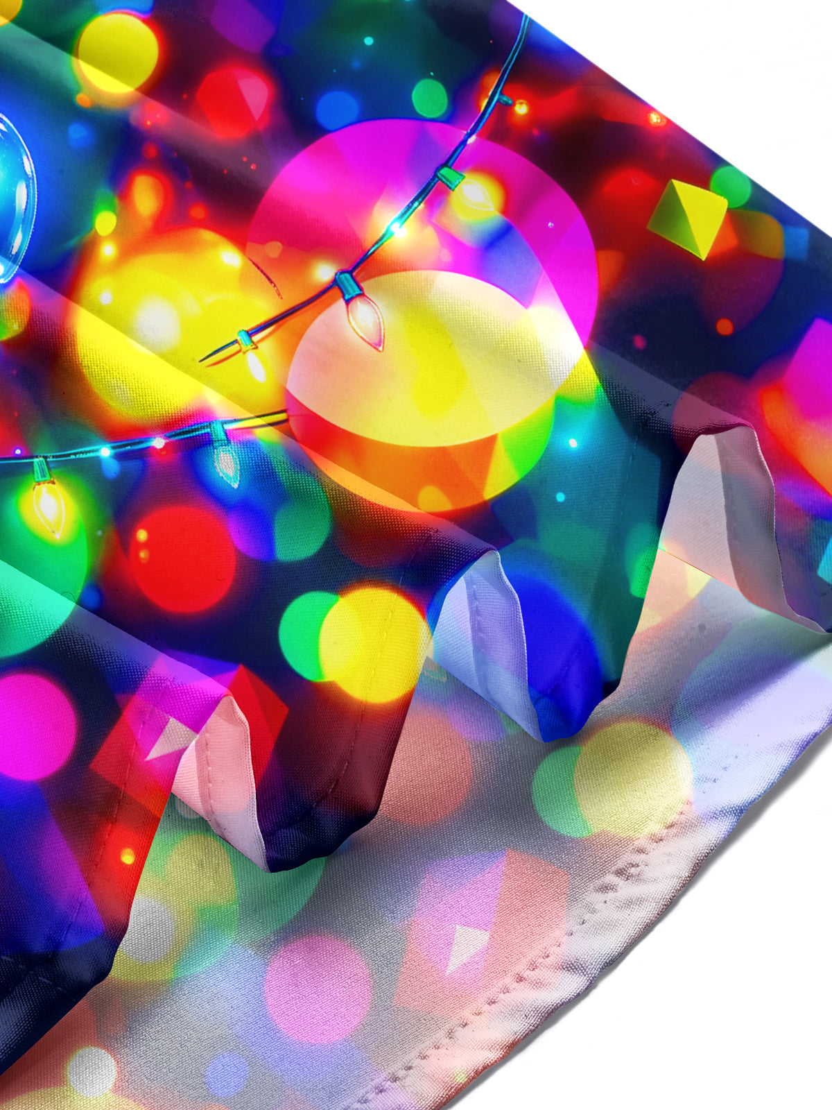 Oceanlyte Men's Colorful Christmas Light Bulbs And Bokeh Print Long Sleeve Shirt with Chest Pocket