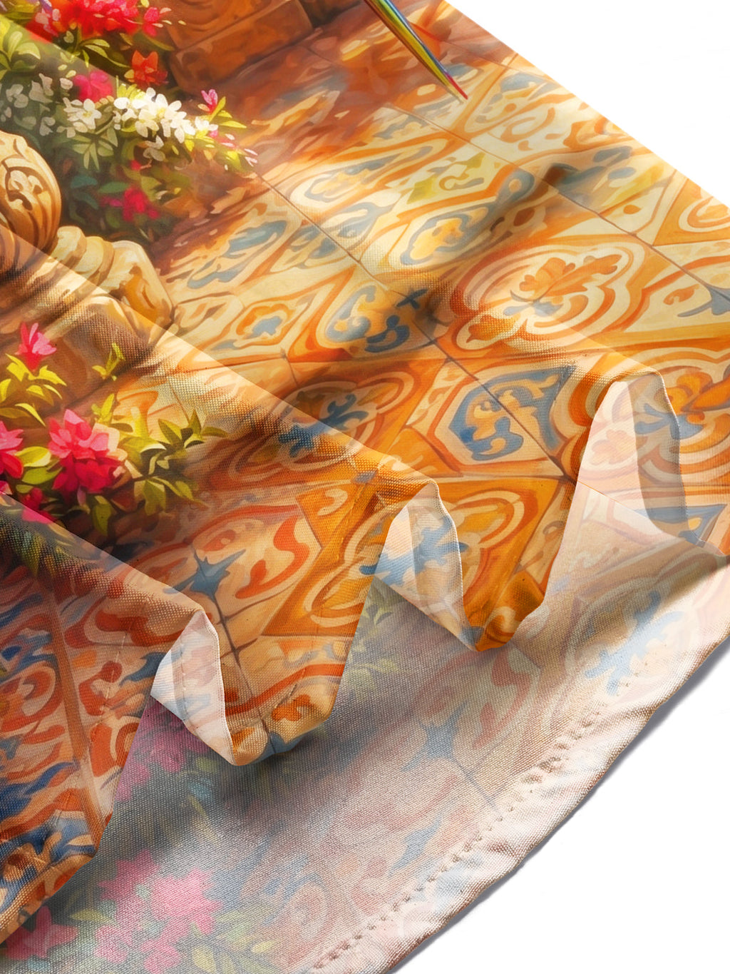 Oceanlyte Men's Colorful Parrot And Garden Fountain Print Long Sleeve Shirt with Chest Pocket