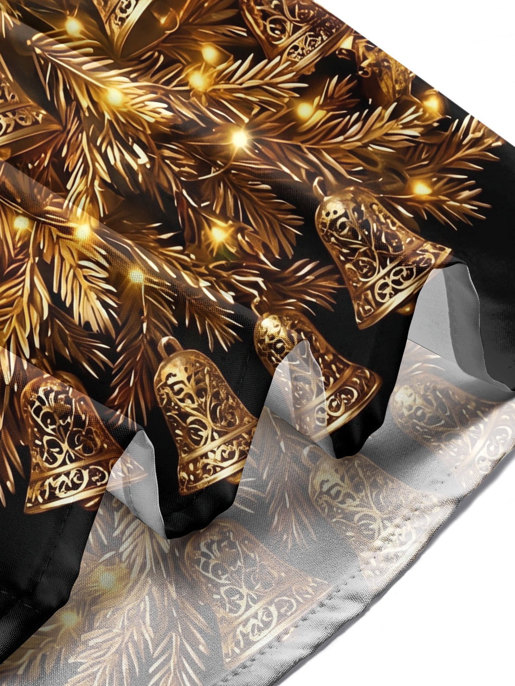 Oceanlyte Men's Long Sleeve Shirt - Golden Christmas Trees With Bells And Lights Print with Chest Pocket
