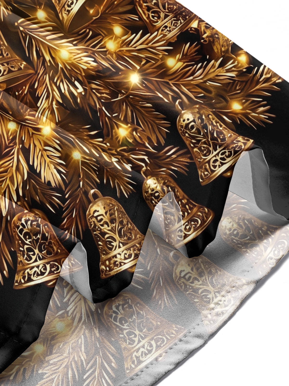 Oceanlyte Men's Long Sleeve Shirt - Golden Christmas Trees With Bells And Lights Print with Chest Pocket