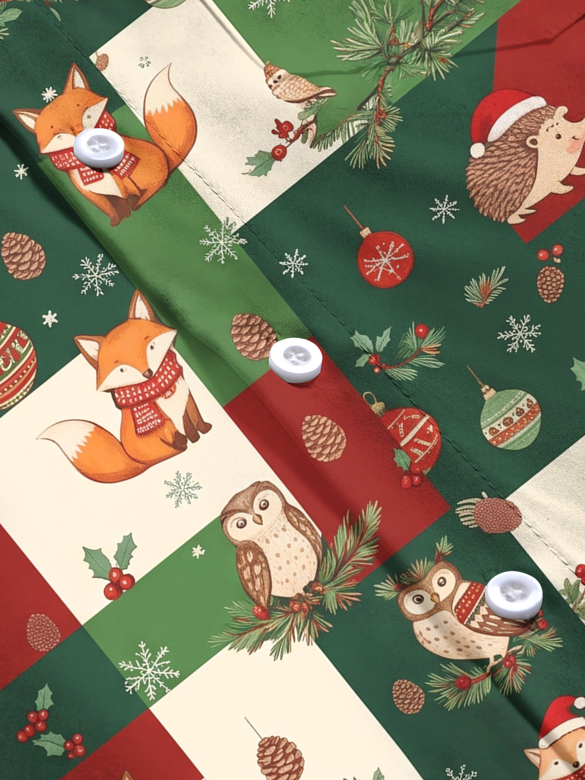 Oceanlyte Men's Forest Animals And Christmas Ornaments Print Long Sleeve Shirt with Chest Pocket