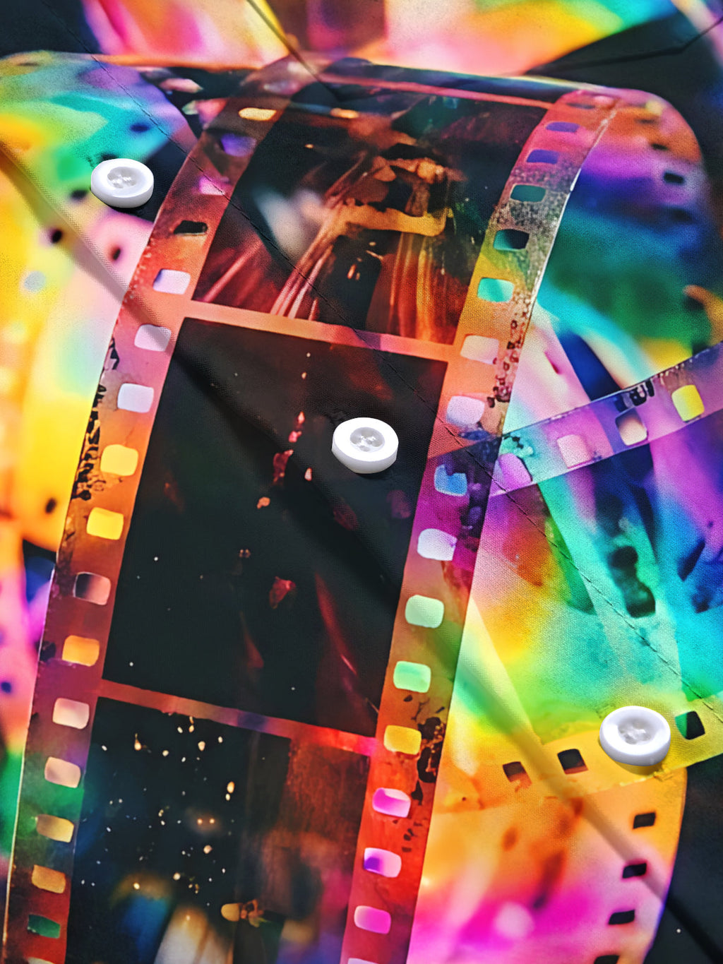 Oceanlyte Men's Long Sleeve Shirt - Colorful Film Strips And Space Background Print with Chest Pocket