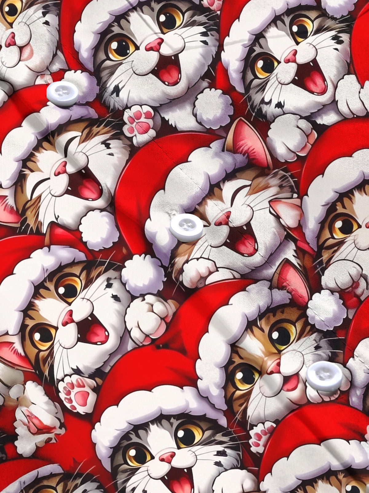 Oceanlyte Men's Graphic Cats Wearing Santa Hats Print Long Sleeve Shirt with Chest Pocket