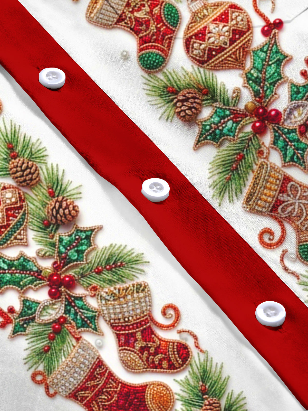 Oceanlyte Men's Christmas Stockings And Ornaments Print Long Sleeve Shirt with Chest Pocket