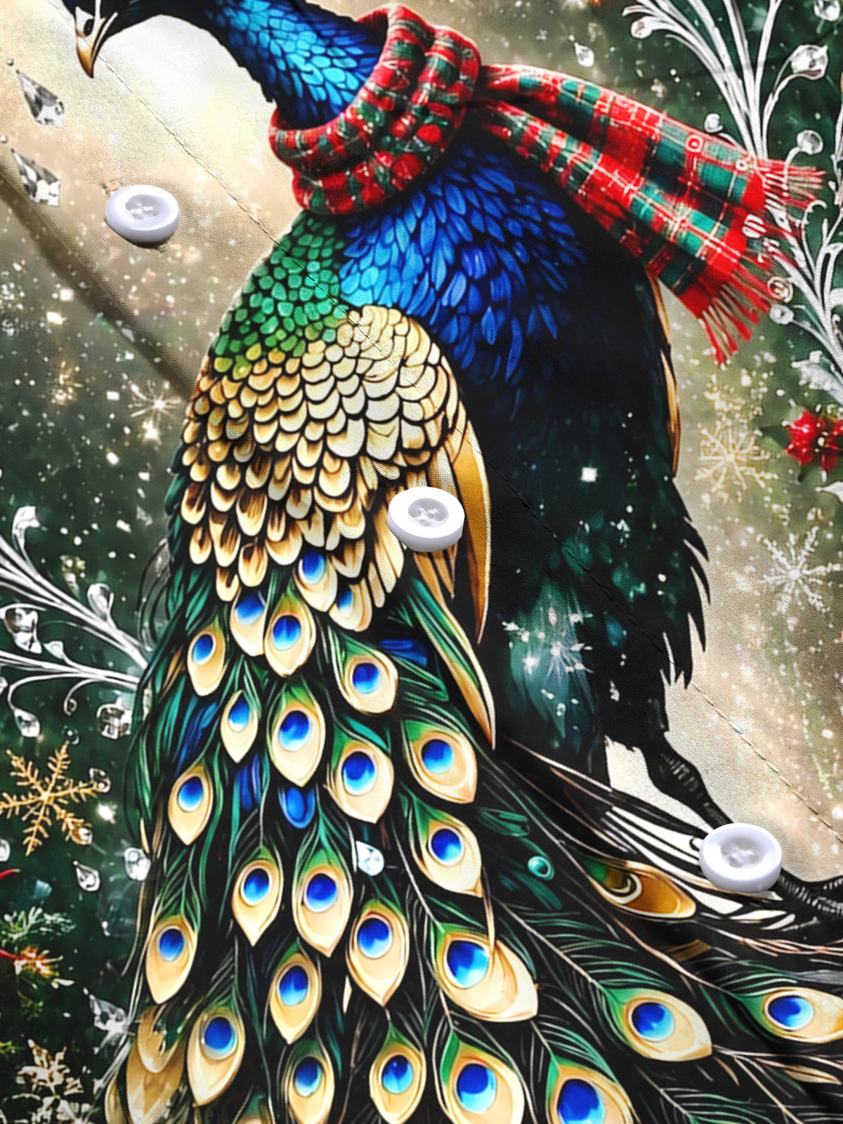 Oceanlyte Men's Printed Christmas Peacock Print Long Sleeve Shirt with Chest Pocket