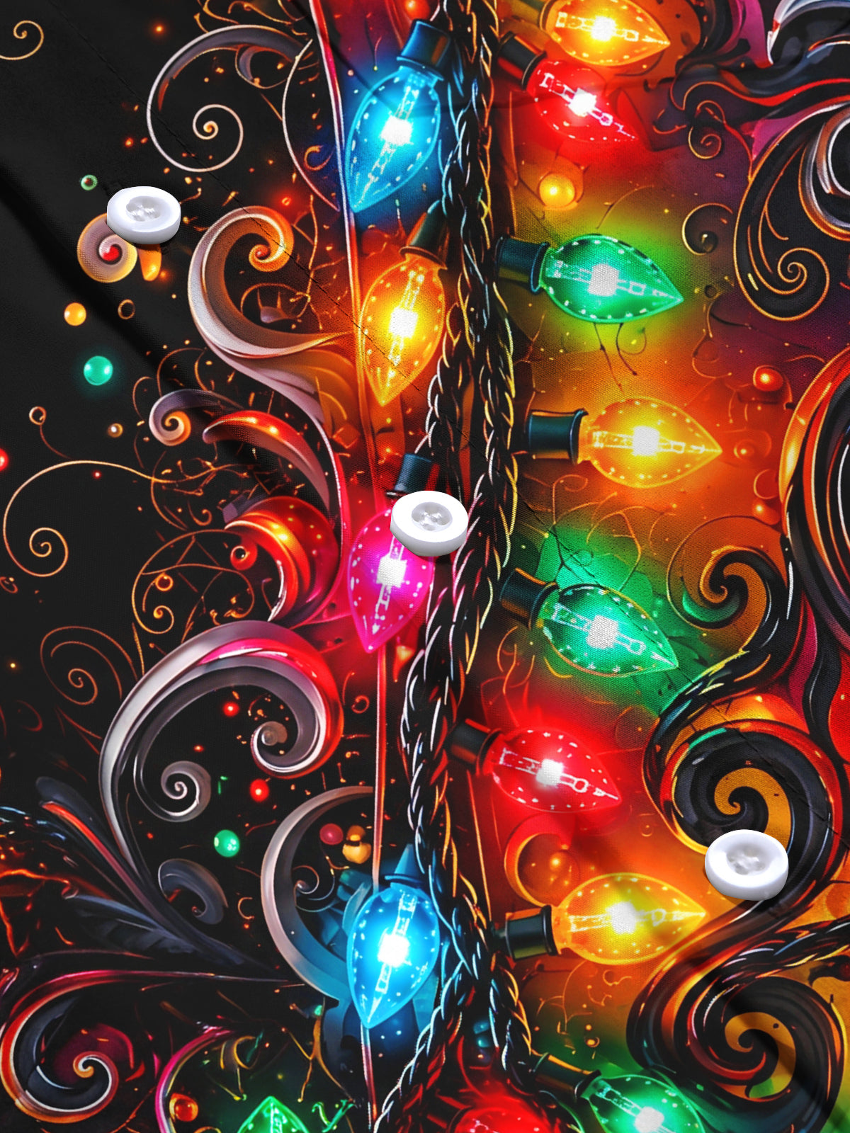 Oceanlyte Men's Christmas Light String And Swirls Print Long Sleeve Shirt with Chest Pocket