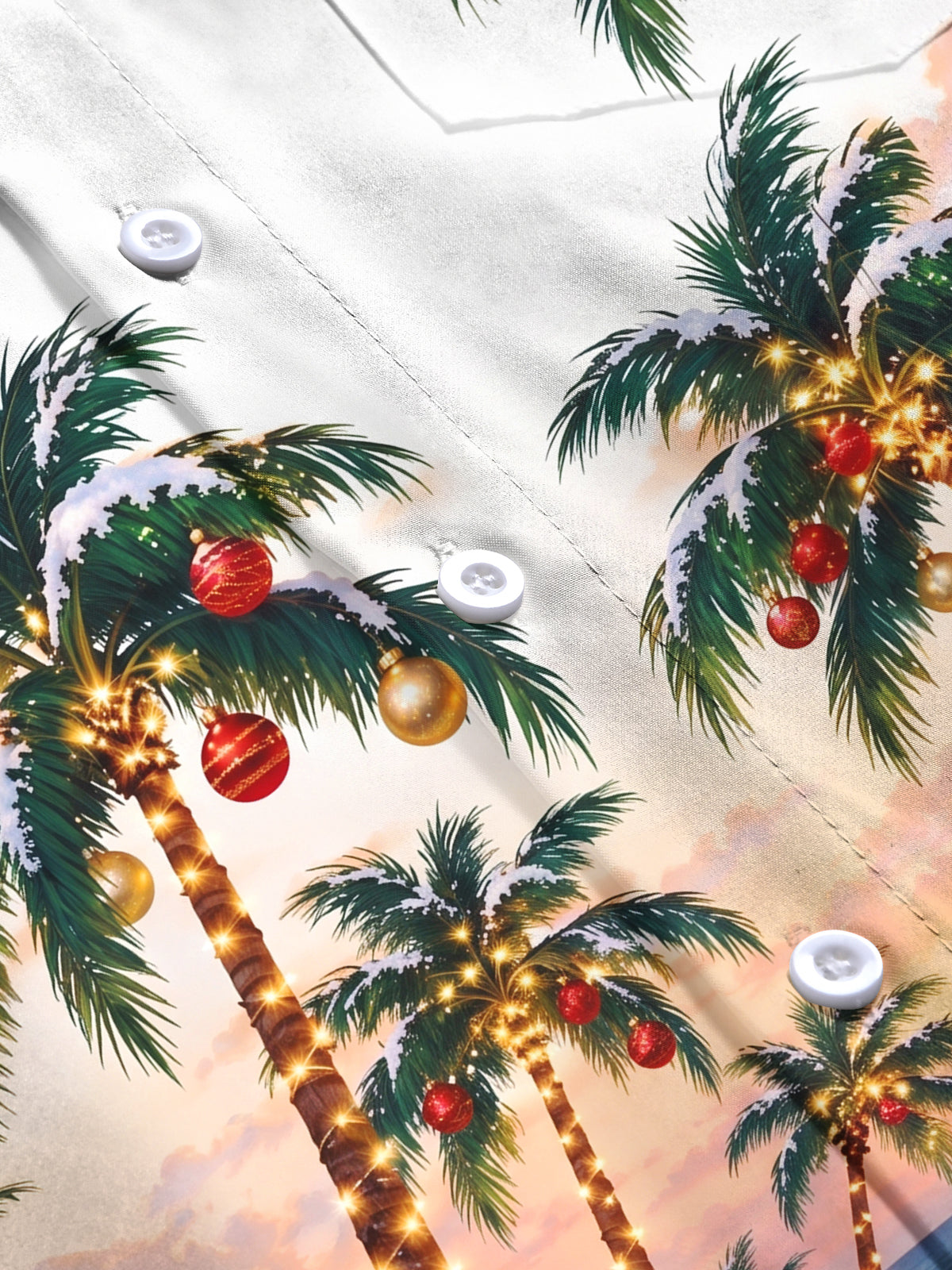 Oceanlyte Men's Long Sleeve Shirt - Palm Trees With Christmas Ornaments And Lights Print with Chest Pocket