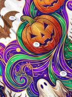 Oceanlyte Men's Graphic Halloween Pumpkins Print Ghosts Print Long Sleeve Shirt with Chest Pocket