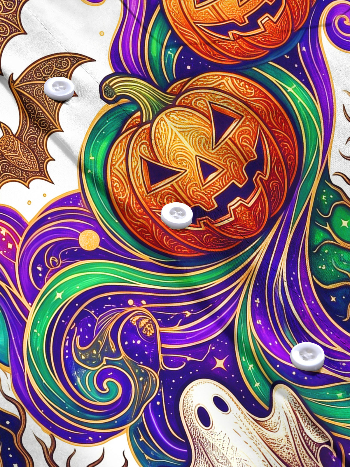 Oceanlyte Men's Graphic Halloween Pumpkins Print Ghosts Print Long Sleeve Shirt with Chest Pocket