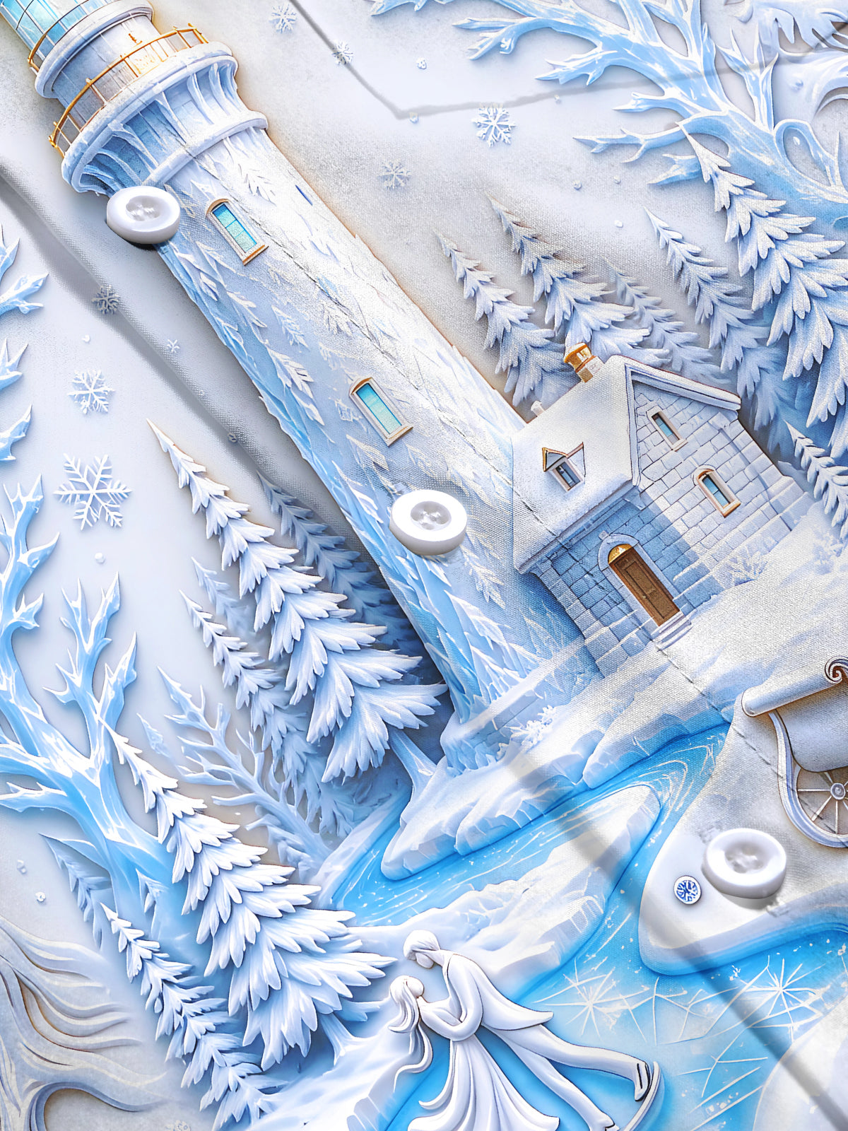 Oceanlyte Men's Long Sleeve Shirt - Christmas Winter Sleigh And Holly Print Winter Lighthouse And Ice Skating Couple Print with Chest Pocket