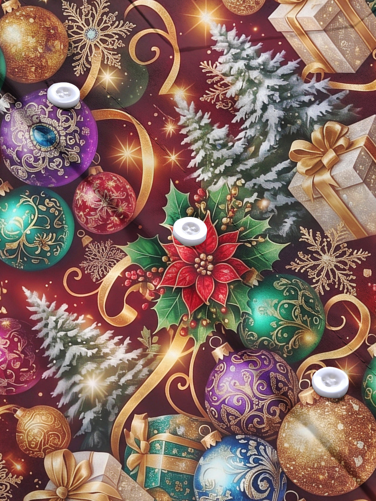 Oceanlyte Men's Printed Christmas Ornaments And Gifts Print Long Sleeve Shirt with Chest Pocket