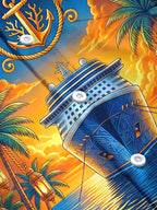 Oceanlyte Men's Cruise Ship And Palm Trees Print Long Sleeve Stand Collar Shirt