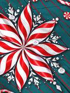 Oceanlyte Men's Long Sleeve Shirt - Christmas Candy Cane And Peppermint Snowflake Print with Chest Pocket
