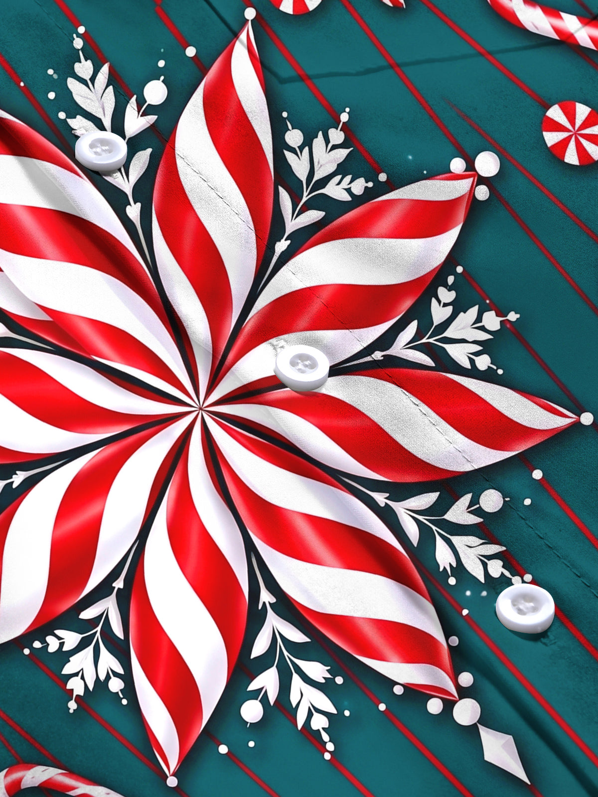 Oceanlyte Men's Long Sleeve Shirt - Christmas Candy Cane And Peppermint Snowflake Print with Chest Pocket