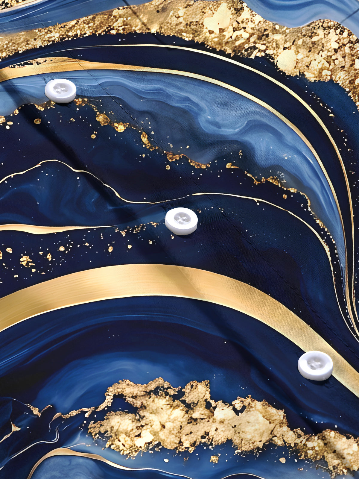 Oceanlyte Men's Abstract Gold And Blue Marble Waves Print Long Sleeve Shirt with Chest Pocket