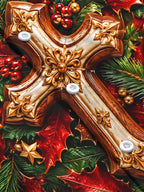 Oceanlyte Men's Long Sleeve Shirt - Christmas 3D Cross With Holly Leaves And Berries Print with Chest Pocket