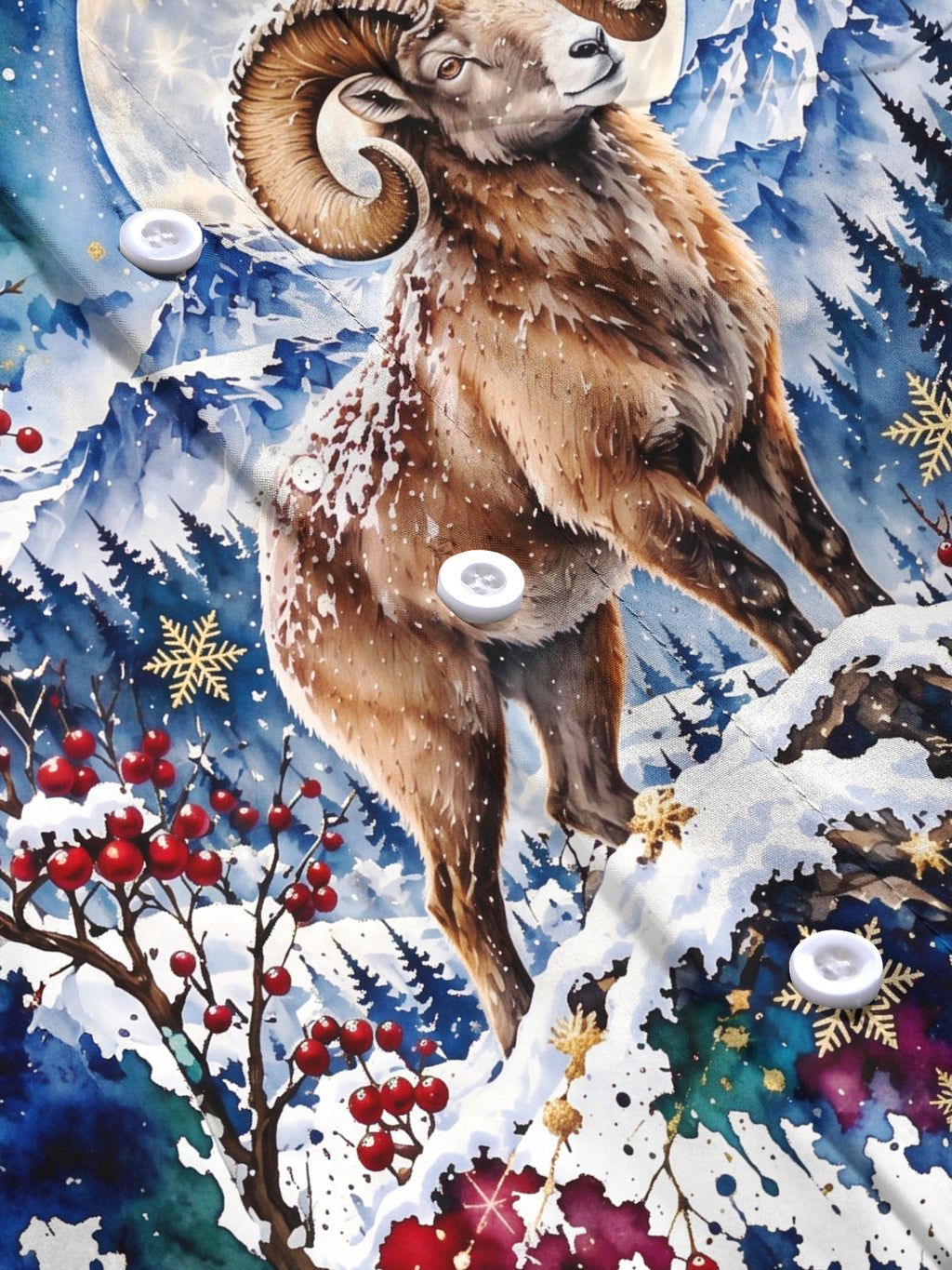 Oceanlyte Men's Antelope In Snowy Mountain Landscape Print Long Sleeve Shirt with Chest Pocket