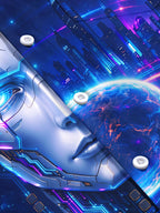Oceanlyte Men's Long Sleeve Shirt - Cyber Robot Face And Futuristic Cityscape Print with Chest Pocket