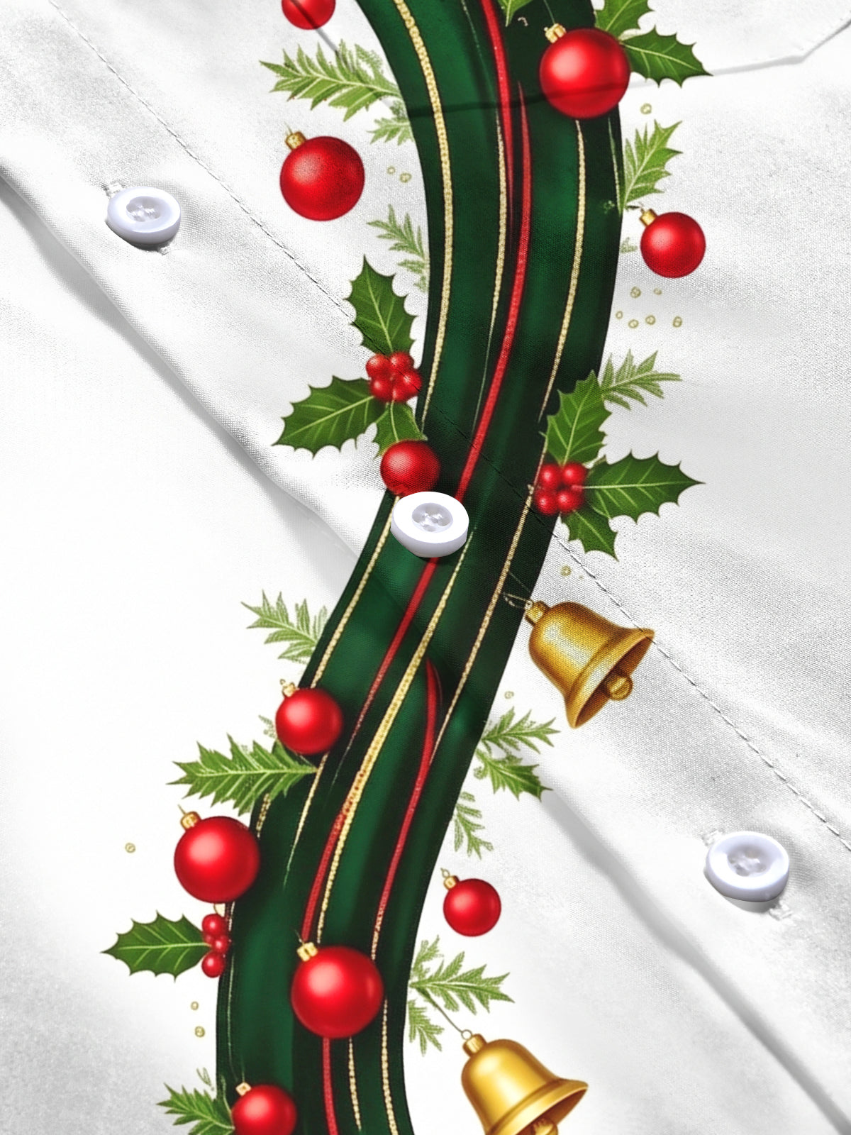 Oceanlyte Men's Long Sleeve Shirt - Christmas Ribbon With Bells And Ornaments Print with Chest Pocket