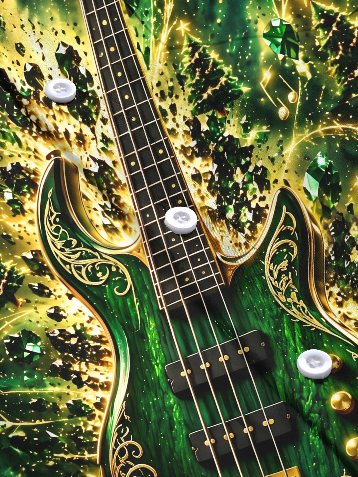 Oceanlyte Men's Printed Bass Guitar And Christmas Trees Print Long Sleeve Shirt with Chest Pocket