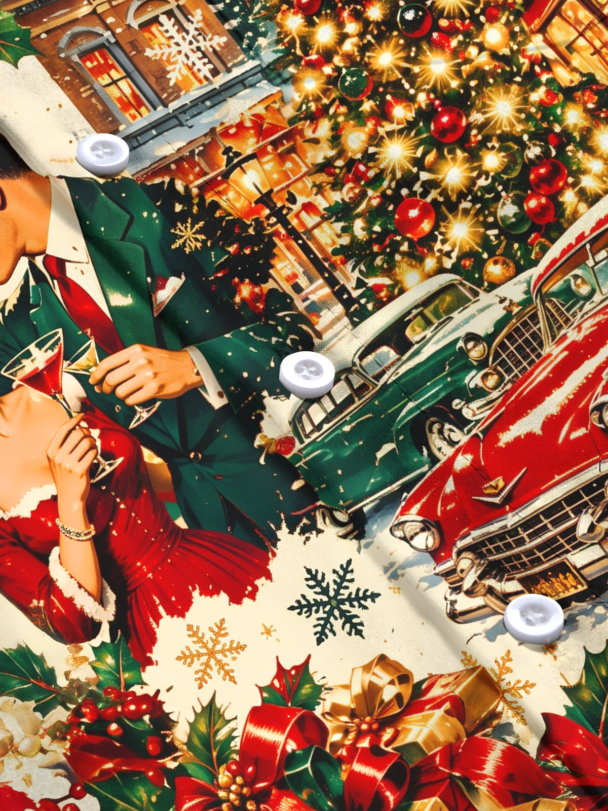Oceanlyte Men's Long Sleeve Shirt - Vintage Couple And Christmas Street Scene Print with Chest Pocket