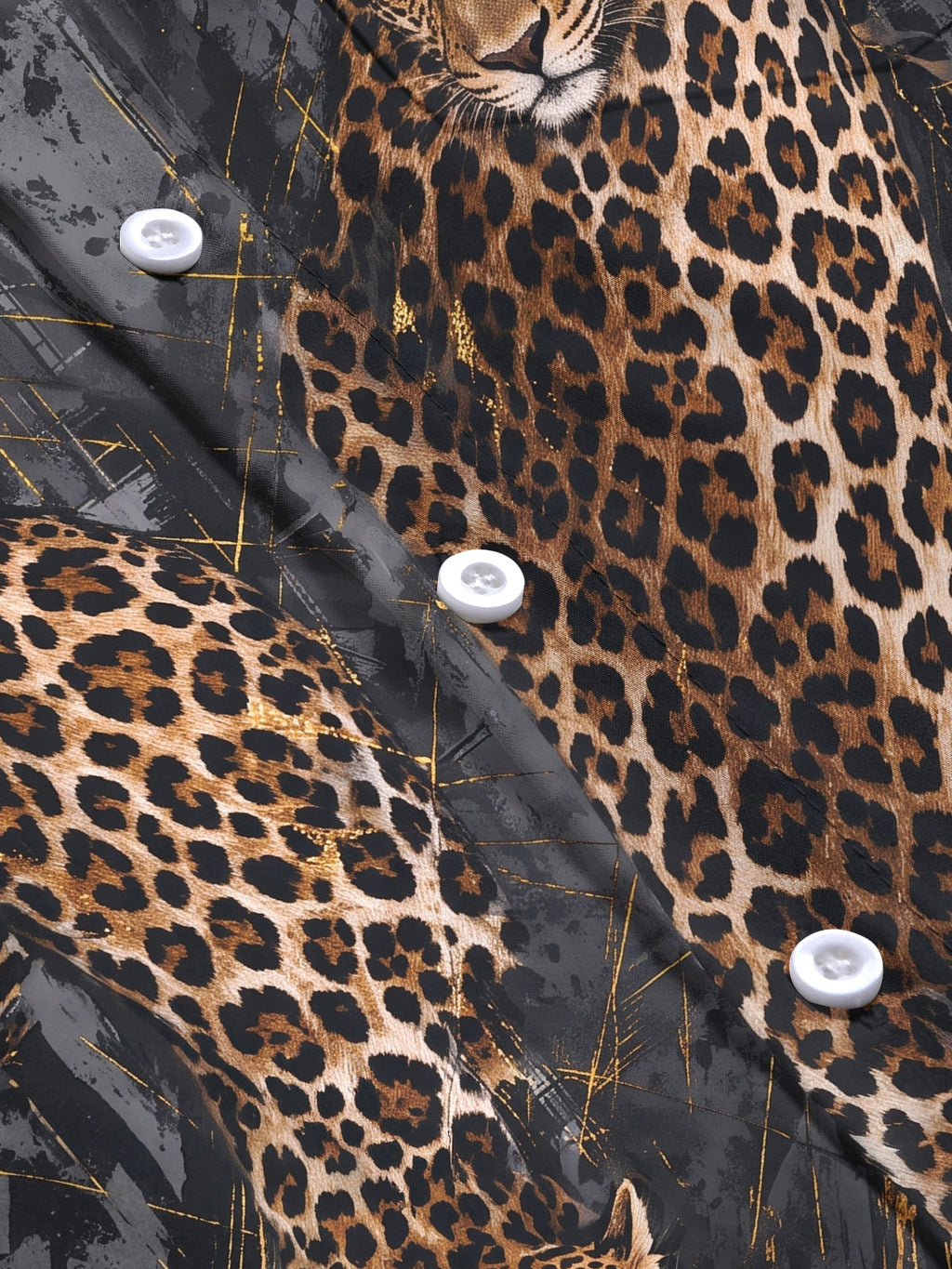 Oceanlyte Men's Printed Leopard Animal Print With Gold Accents Long Sleeve Shirt with Chest Pocket