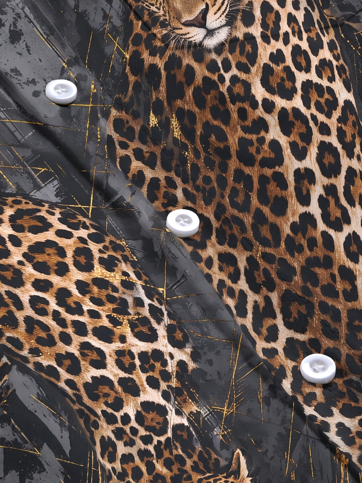 Oceanlyte Men's Printed Leopard Animal Print With Gold Accents Long Sleeve Shirt with Chest Pocket