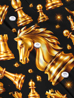 Oceanlyte Men's Patterned Gold Chess Pieces Print Long Sleeve Shirt with Chest Pocket