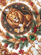 Oceanlyte Men's Crowned Lion And Christmas Wreath Print Long Sleeve Shirt with Chest Pocket