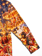 Oceanlyte Men's Christmas Clown And Gingerbread Sleigh Print Long Sleeve Shirt with Chest Pocket