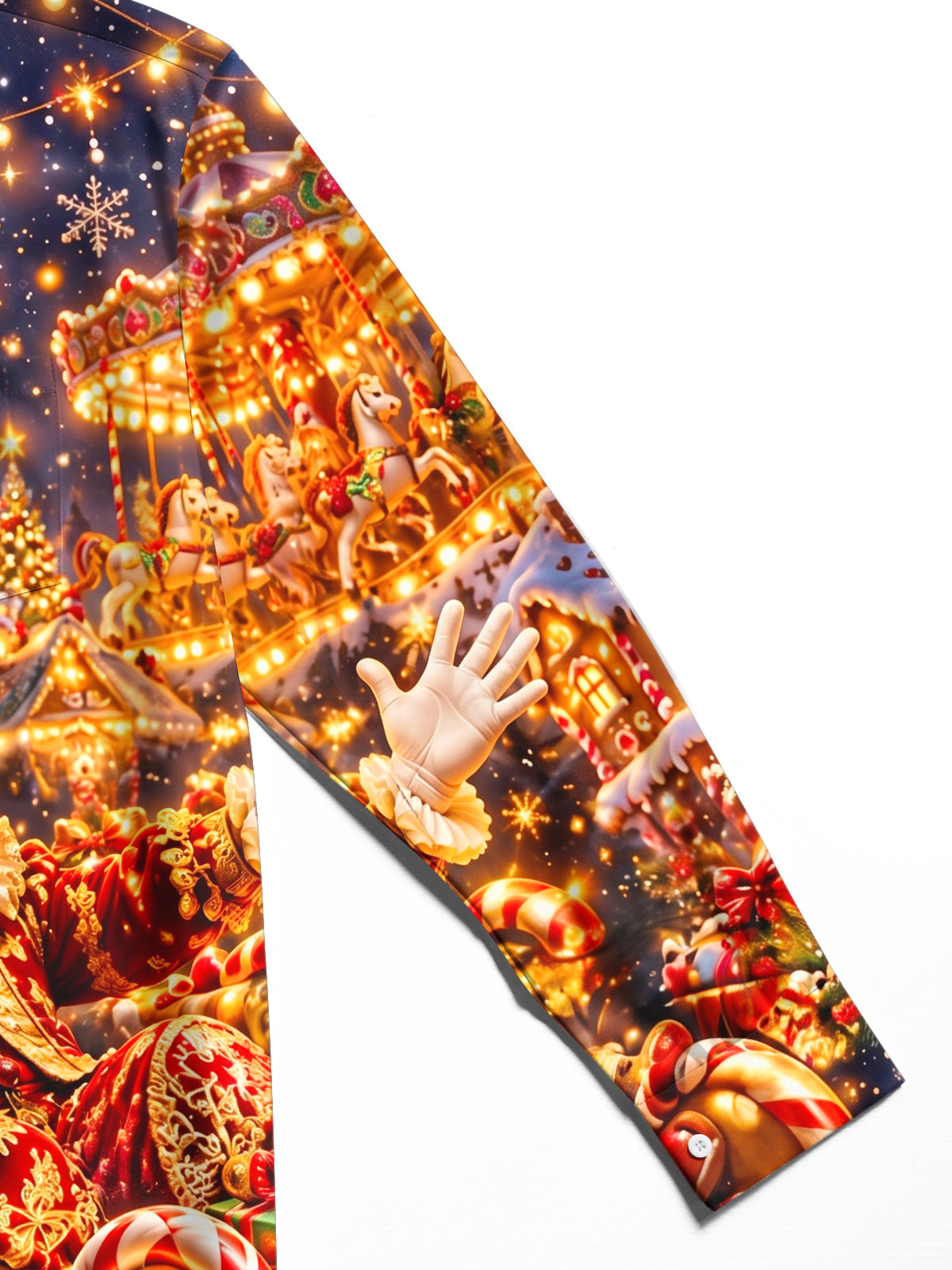 Oceanlyte Men's Christmas Clown And Gingerbread Sleigh Print Long Sleeve Shirt with Chest Pocket