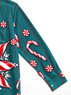 Oceanlyte Men's Long Sleeve Shirt - Christmas Candy Cane And Peppermint Snowflake Print with Chest Pocket