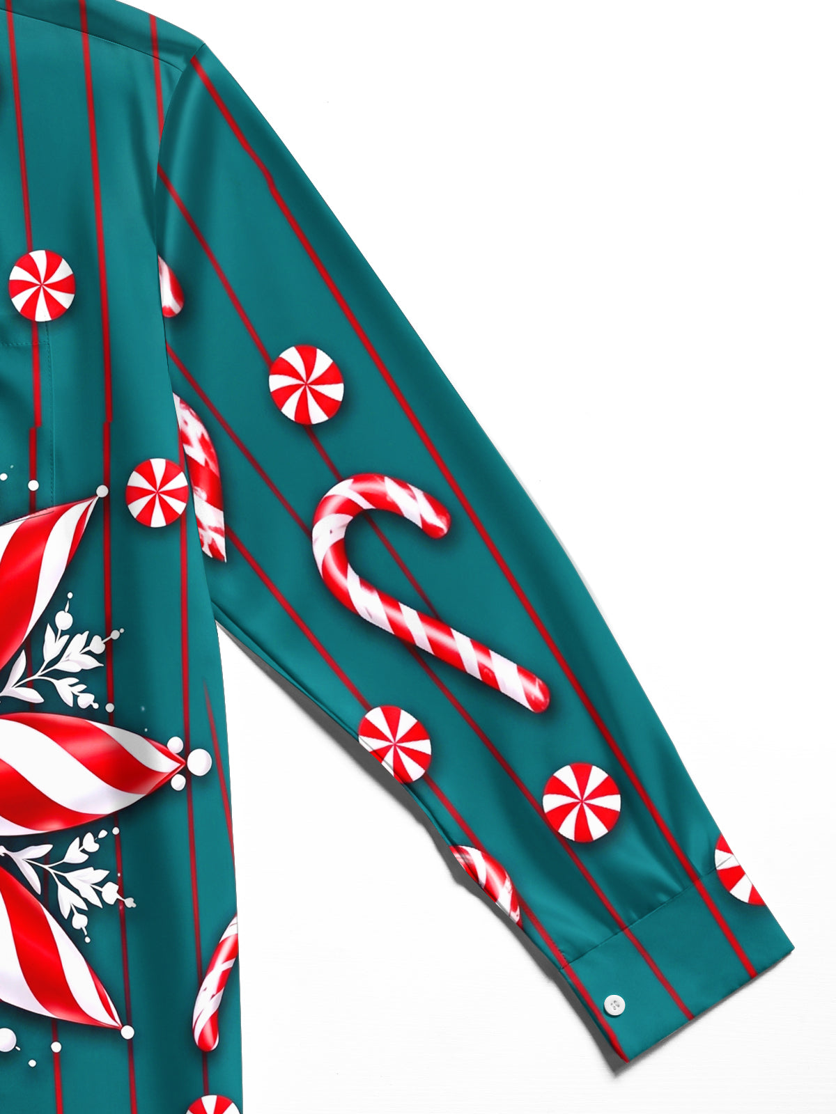 Oceanlyte Men's Long Sleeve Shirt - Christmas Candy Cane And Peppermint Snowflake Print with Chest Pocket