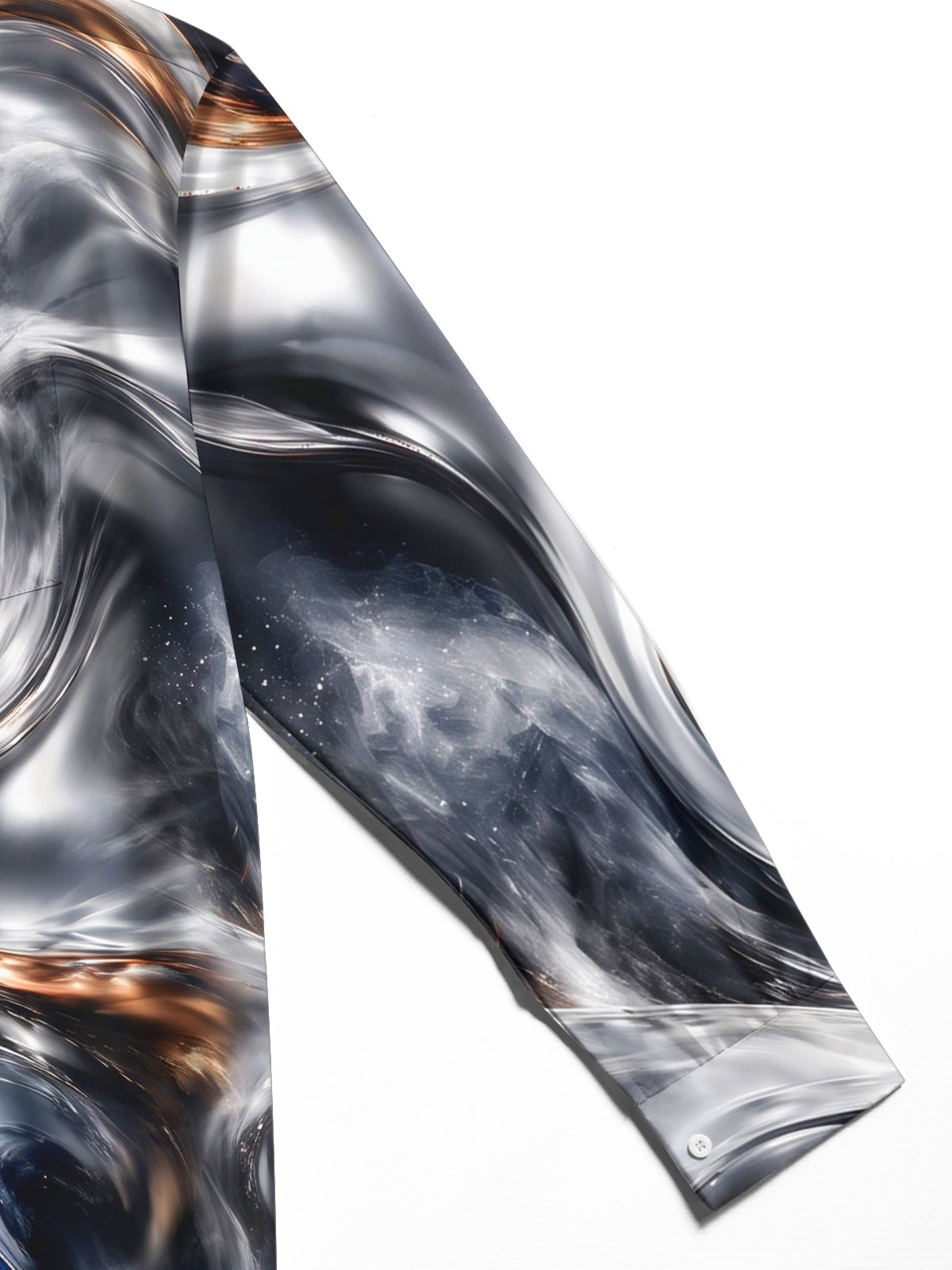 Oceanlyte Men's Abstract Swirling Metallic And Blue Pattern Long Sleeve Shirt with Chest Pocket
